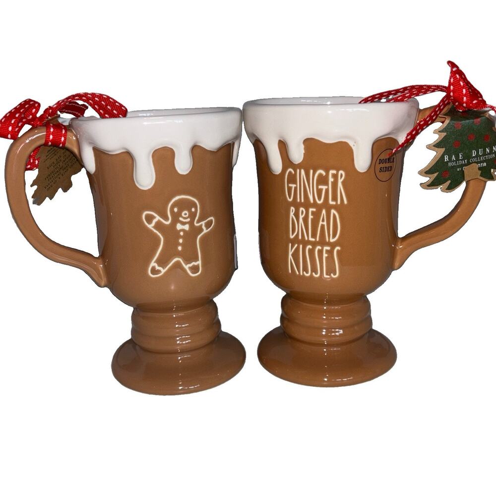 Gingerbread Kisses Coffee Mug Double-Sided Set 2 New Viral Rae Dunn Christmas